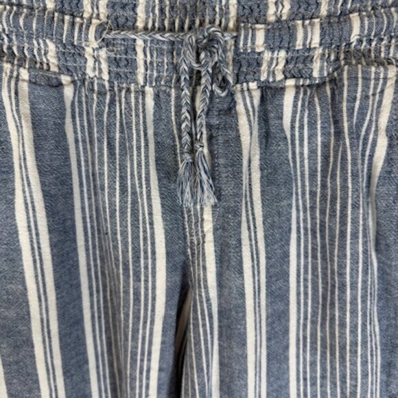 SO Striped Linen Blend Wide Leg Pants Women Med Coastal Beach Summer Lounge - Picture 4 of 12